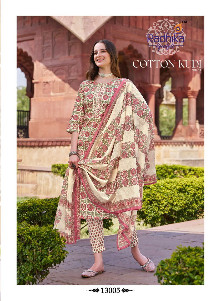 Cotton Kudi Vol 13 By Radhika Cotton Printed Kurti With Bottom Dupatta Wholesale Price In Surat
